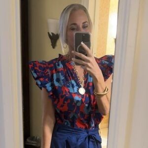 Sugarlips Floral Ruffle Sleeve Blouse and High-Waisted Shorts